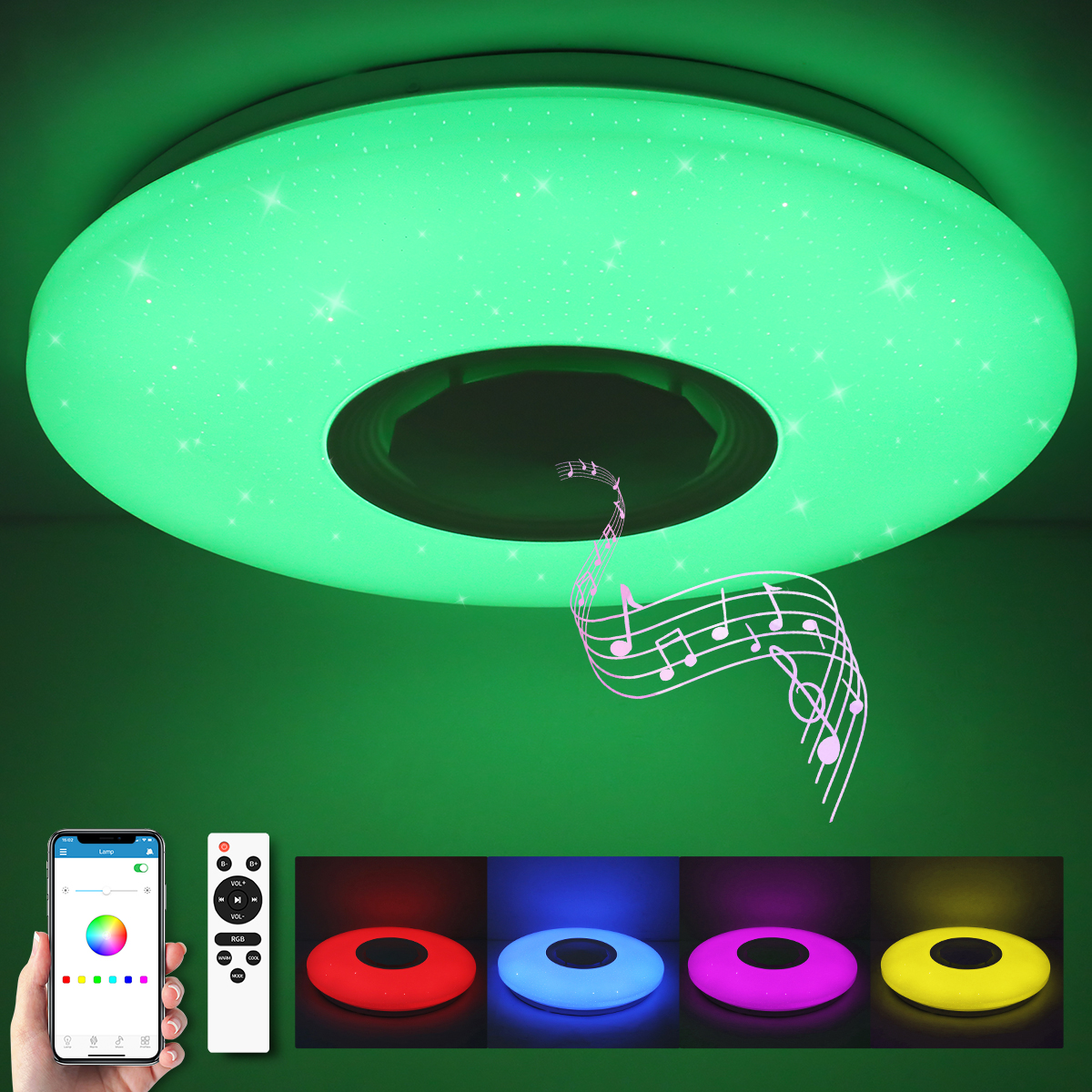 LED Deckenleuchte dimmbar mit Bluetooth Lautsprecher Fernbedienung & Farbwechsel